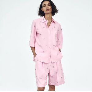 Pink Jeweled Poplin Bermuda Shorts & Shirt Set. GREAT Condition